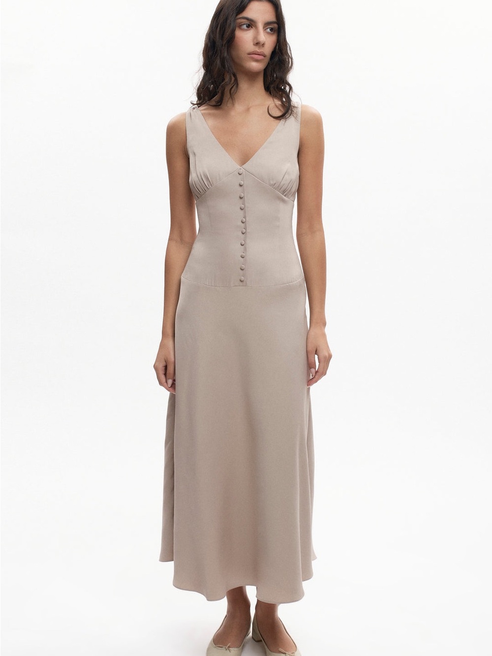 KOTN Cleo Plunge Midi Dress in Dove - XS